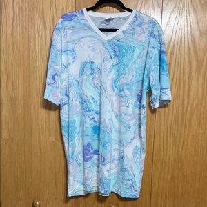 Blue and White Marble Print T-Shirt-Large